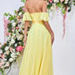 Yellow off-the-shoulder chiffon long dress