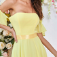 Yellow off-the-shoulder chiffon long dress