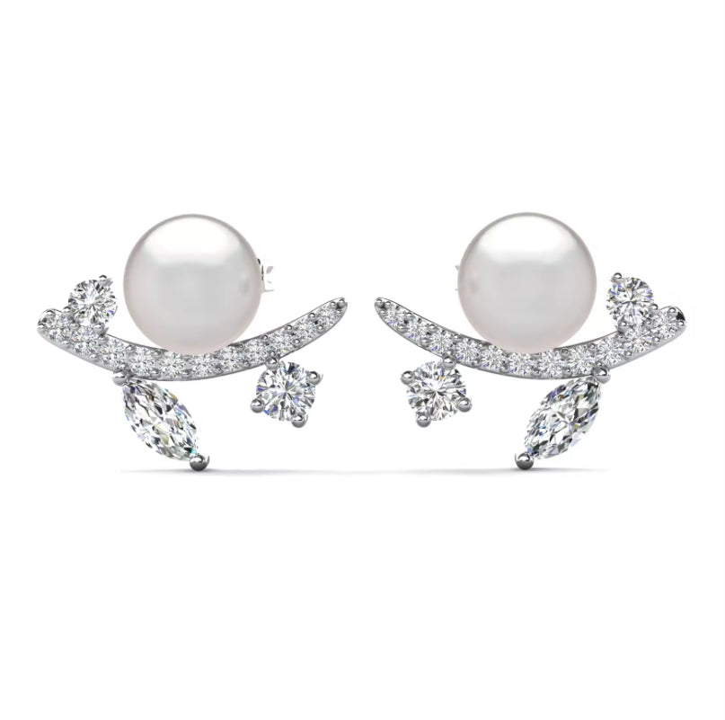 Leaf motif pearl earrings