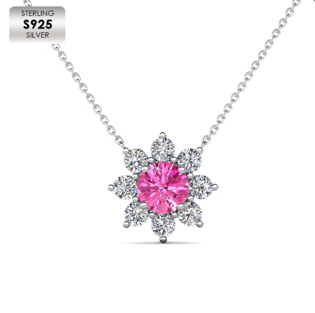 Moissanite Flower Necklace in Choice of Colors