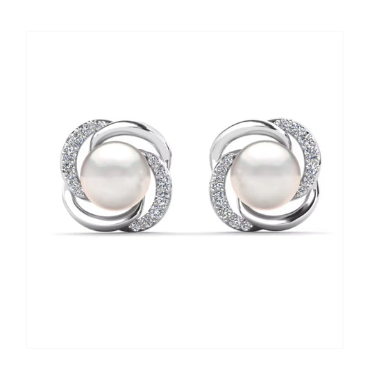 Flower motif pearl earrings