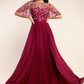 Burgundy floral embroidered flared long dress