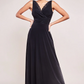 Black V-neck crape long dress