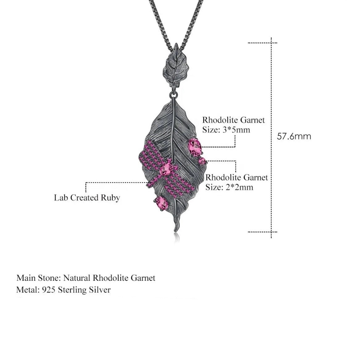 Rhodolite Garnet Leaf Necklace