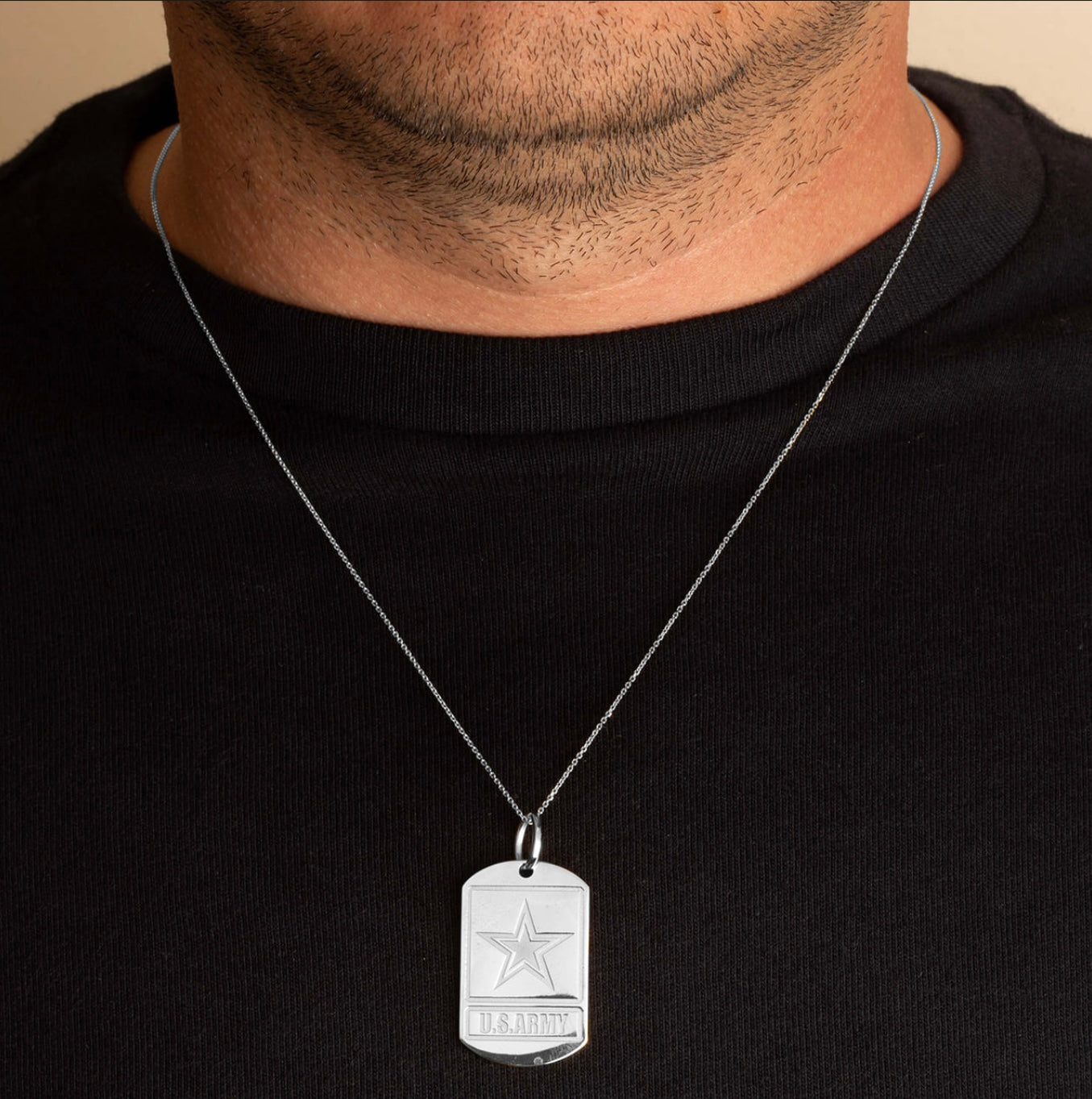 925 Sterling Silver United States Army Star Seal Officially Licensed Dogtag Pendant Necklace