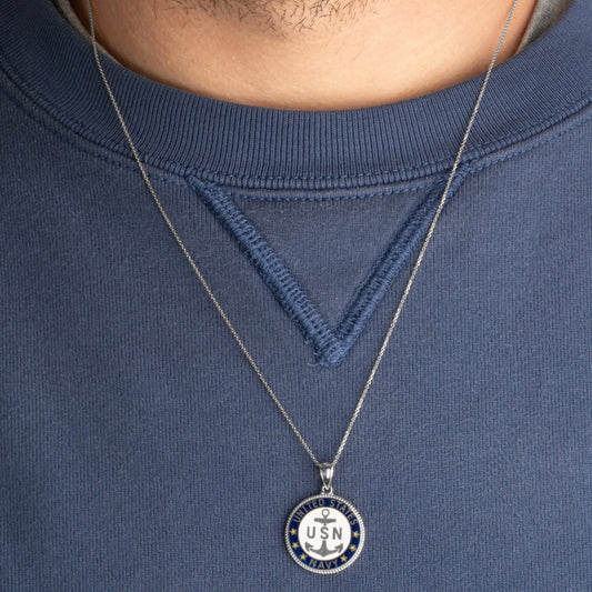 925 Sterling Silver United States Navy Emblem Officially Licensed Medallion Pendant Necklace
