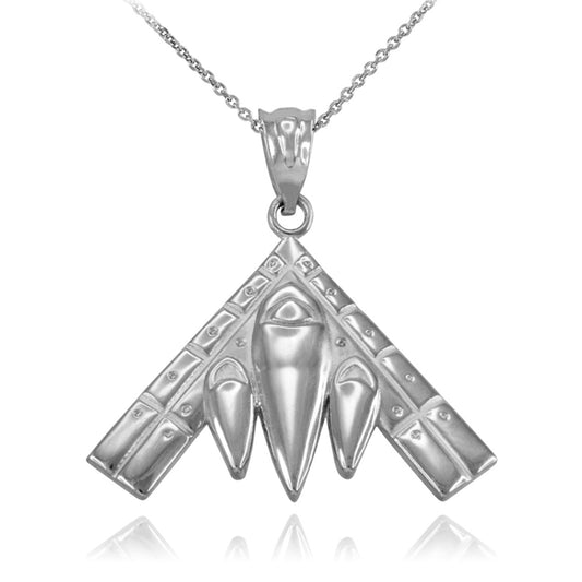 Sterling Silver Military Stealth Aircraft Pendant Necklace