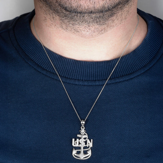 925 Sterling Silver United States Navy Fleet Senior Chief Petty Officer Officially Licensed Anchor Pendant Necklace