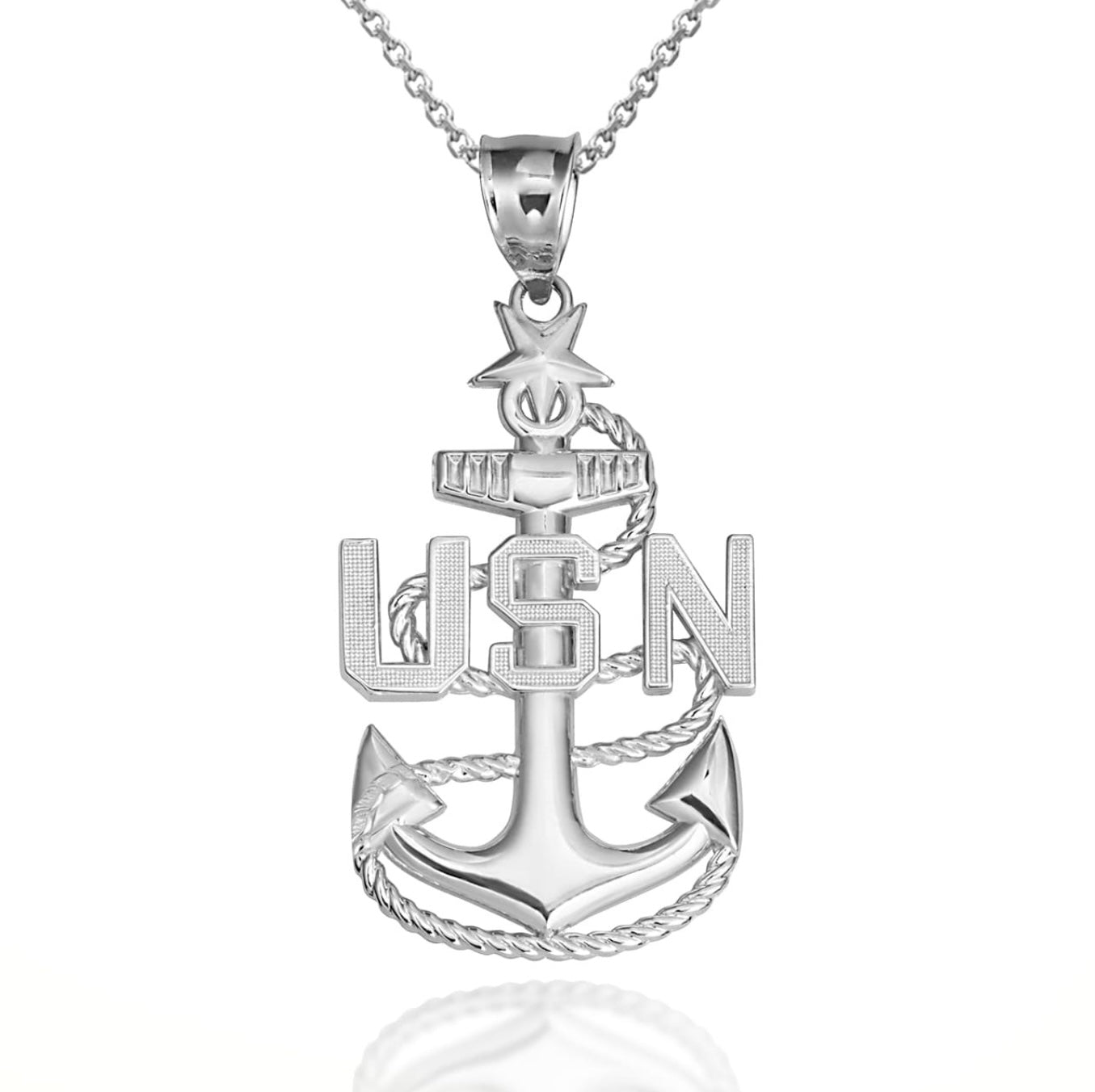 925 Sterling Silver United States Navy Fleet Senior Chief Petty Officer Officially Licensed Anchor Pendant Necklace