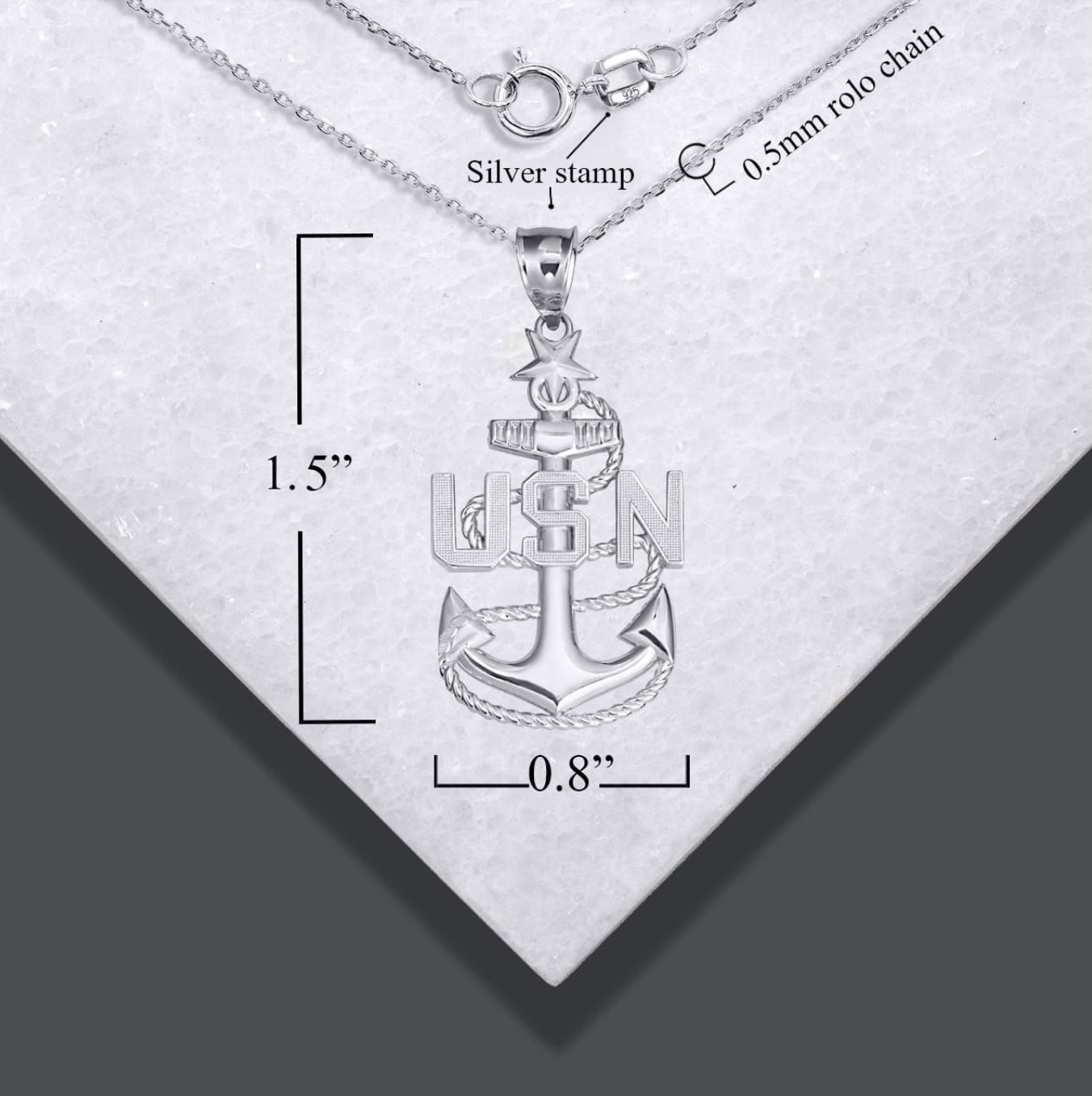 925 Sterling Silver United States Navy Fleet Senior Chief Petty Officer Officially Licensed Anchor Pendant Necklace