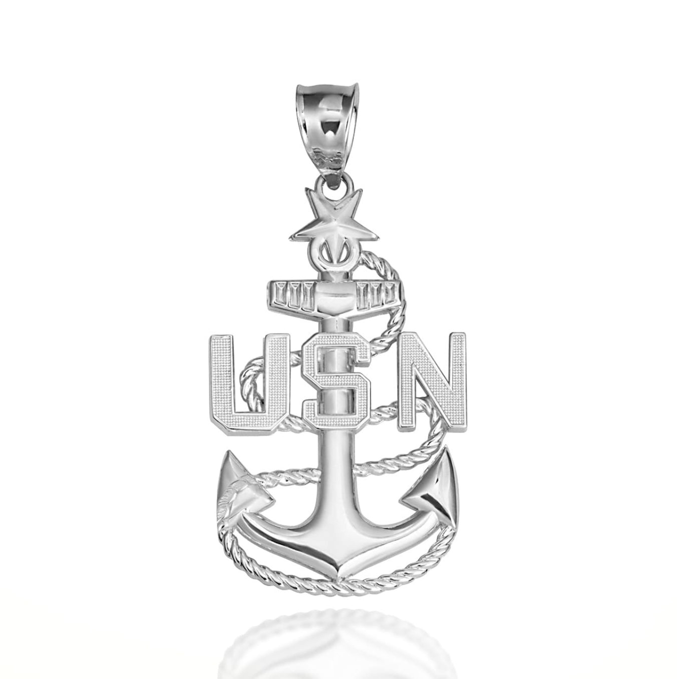 925 Sterling Silver United States Navy Fleet Senior Chief Petty Officer Officially Licensed Anchor Pendant Necklace