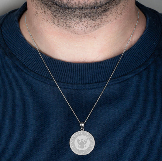 925 Sterling Silver United States Navy Eagle Emblem Officially Licensed Medallion Pendant Necklace