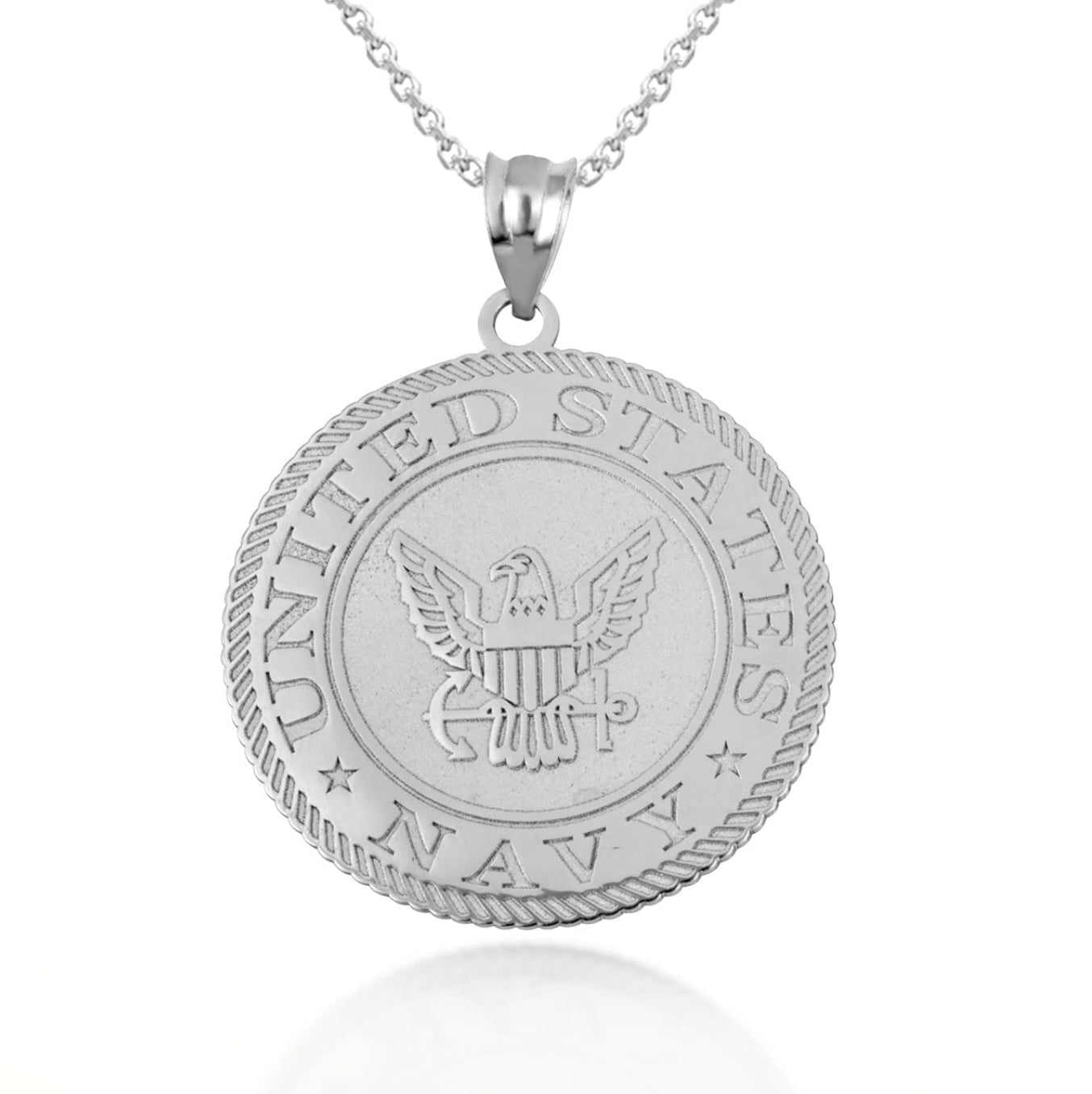 925 Sterling Silver United States Navy Eagle Emblem Officially Licensed Medallion Pendant Necklace