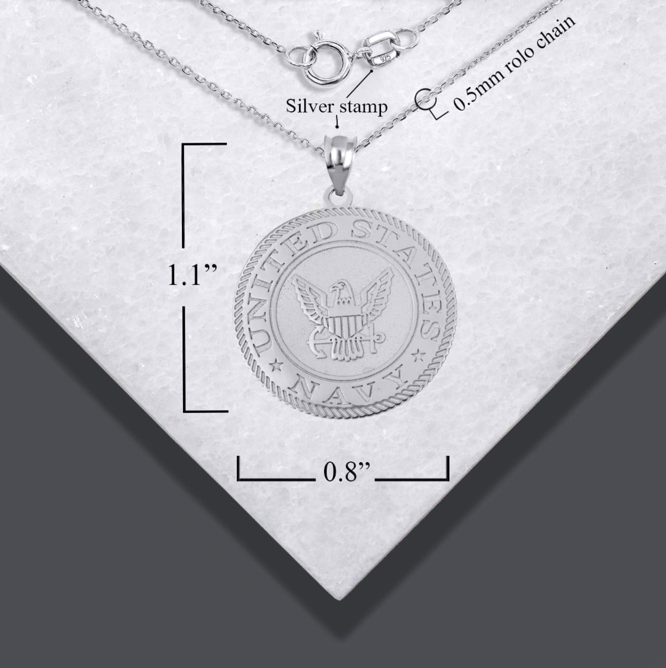 925 Sterling Silver United States Navy Eagle Emblem Officially Licensed Medallion Pendant Necklace