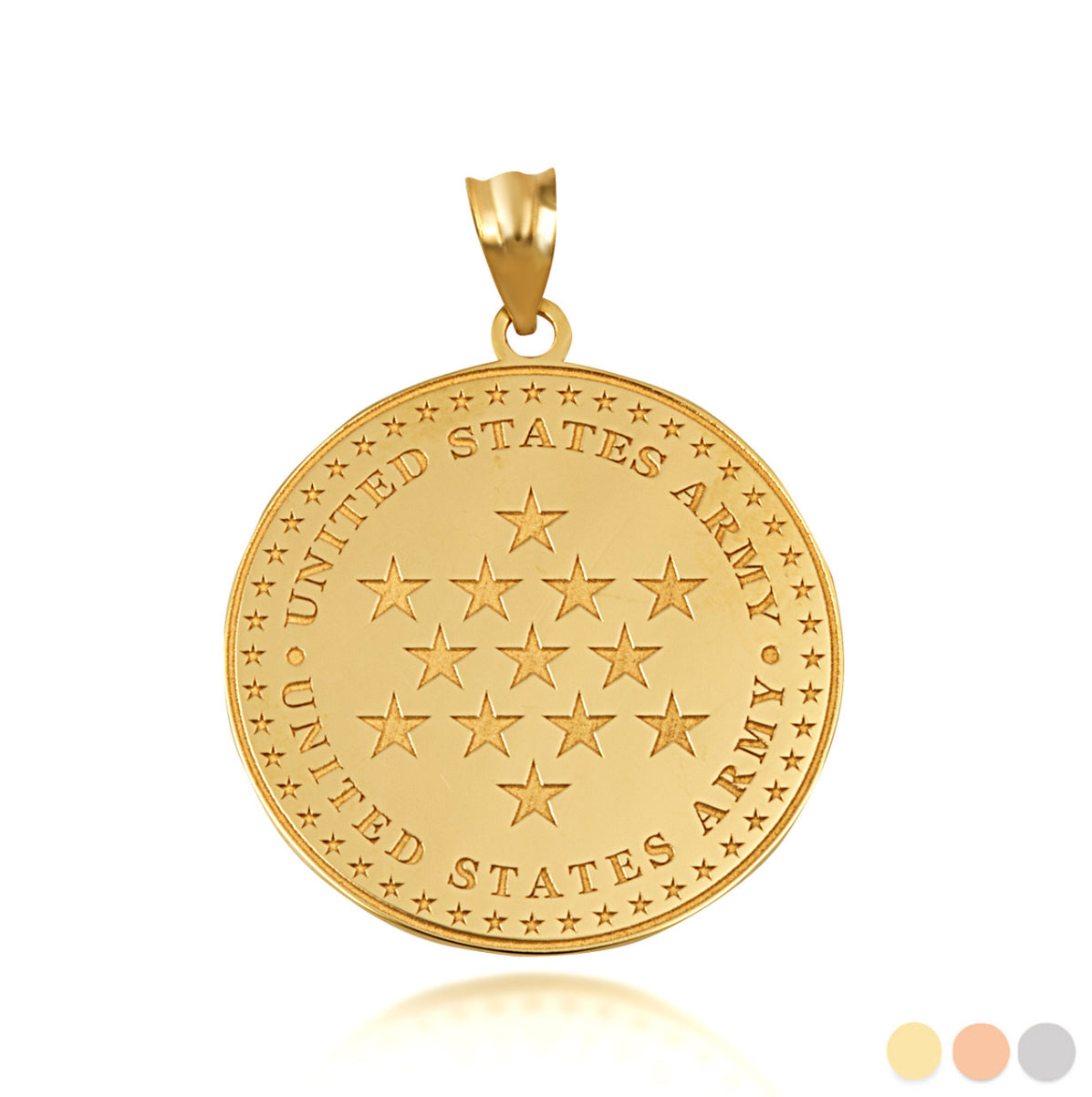 Gold US Army Historical Stars Engravable Pendant Necklace