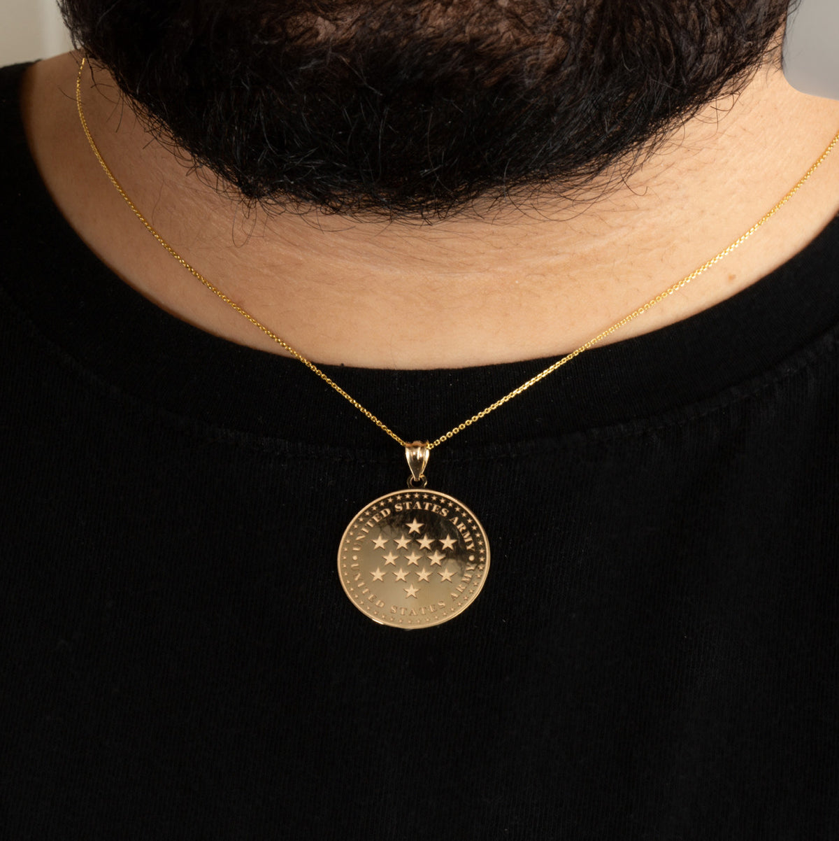 Gold US Army Historical Stars Engravable Pendant Necklace