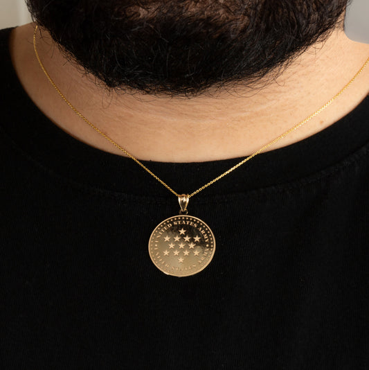 Gold US Army Historical Stars Engravable Pendant Necklace