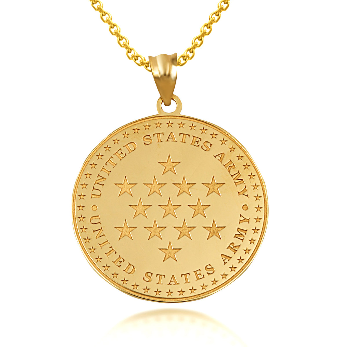 Gold US Army Historical Stars Engravable Pendant Necklace