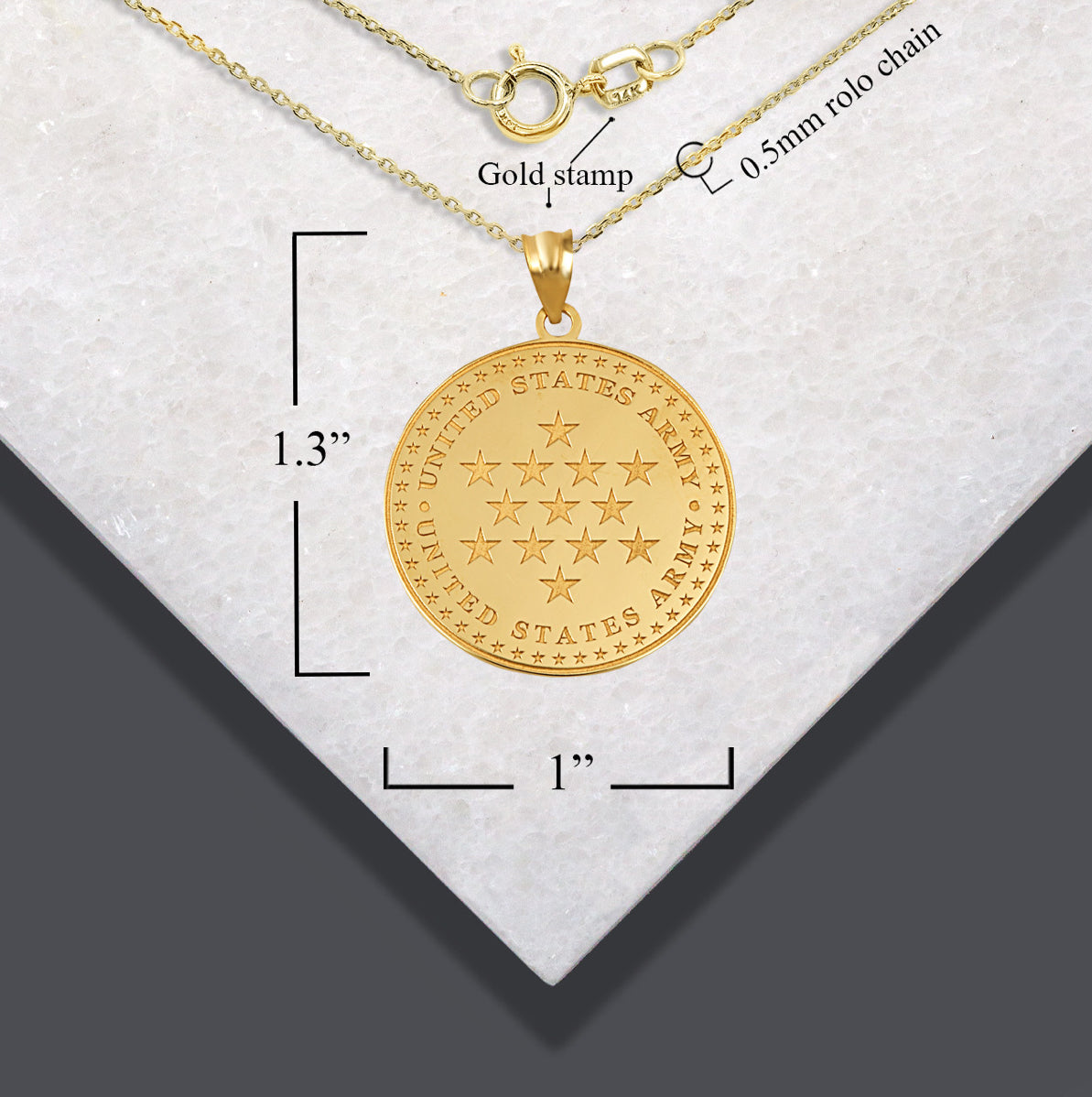 Gold US Army Historical Stars Engravable Pendant Necklace