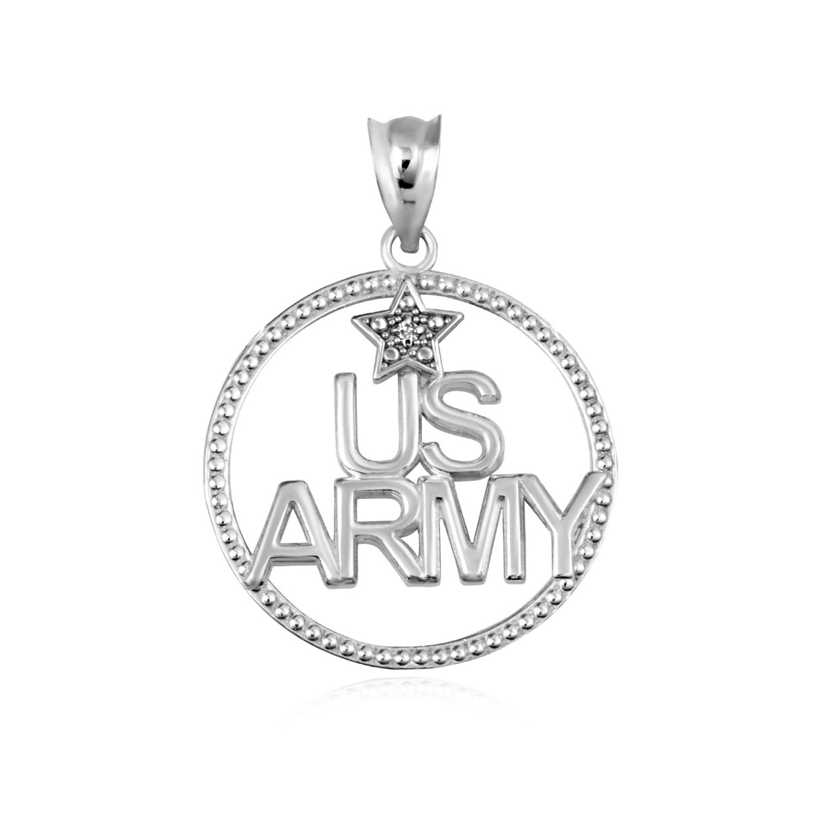 925 Sterling Silver Beaded United States Army Officially Licensed Star CZ Circle Pendant Necklace