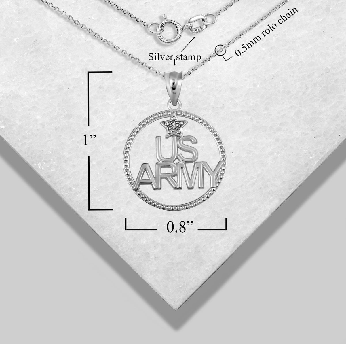 925 Sterling Silver Beaded United States Army Officially Licensed Star CZ Circle Pendant Necklace