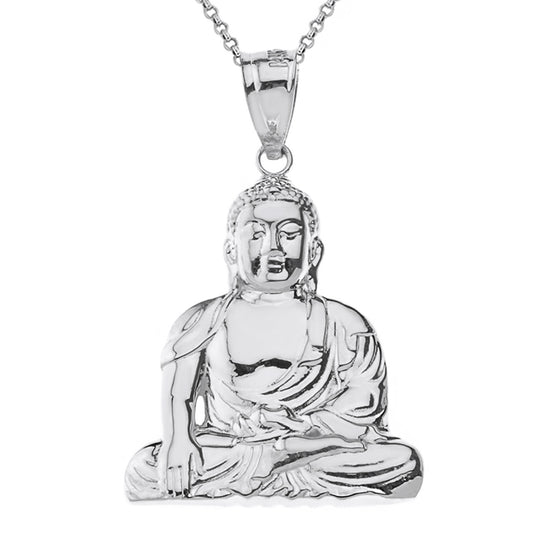 Sterling Silver Zen Buddhist Meditation Buddha Pendant Necklace