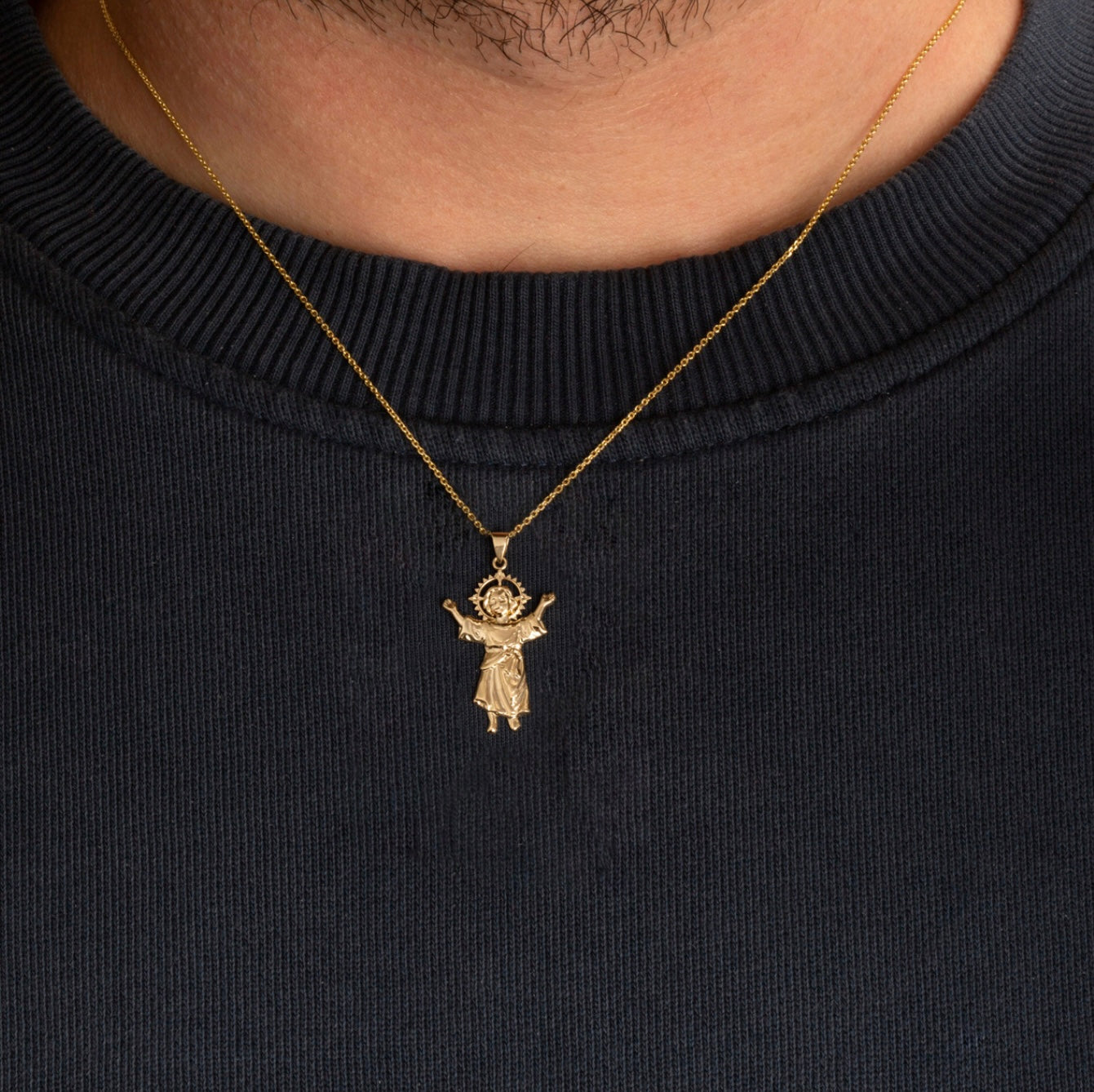 Gold Sacred Baby Jesus Divine Pendant Necklace