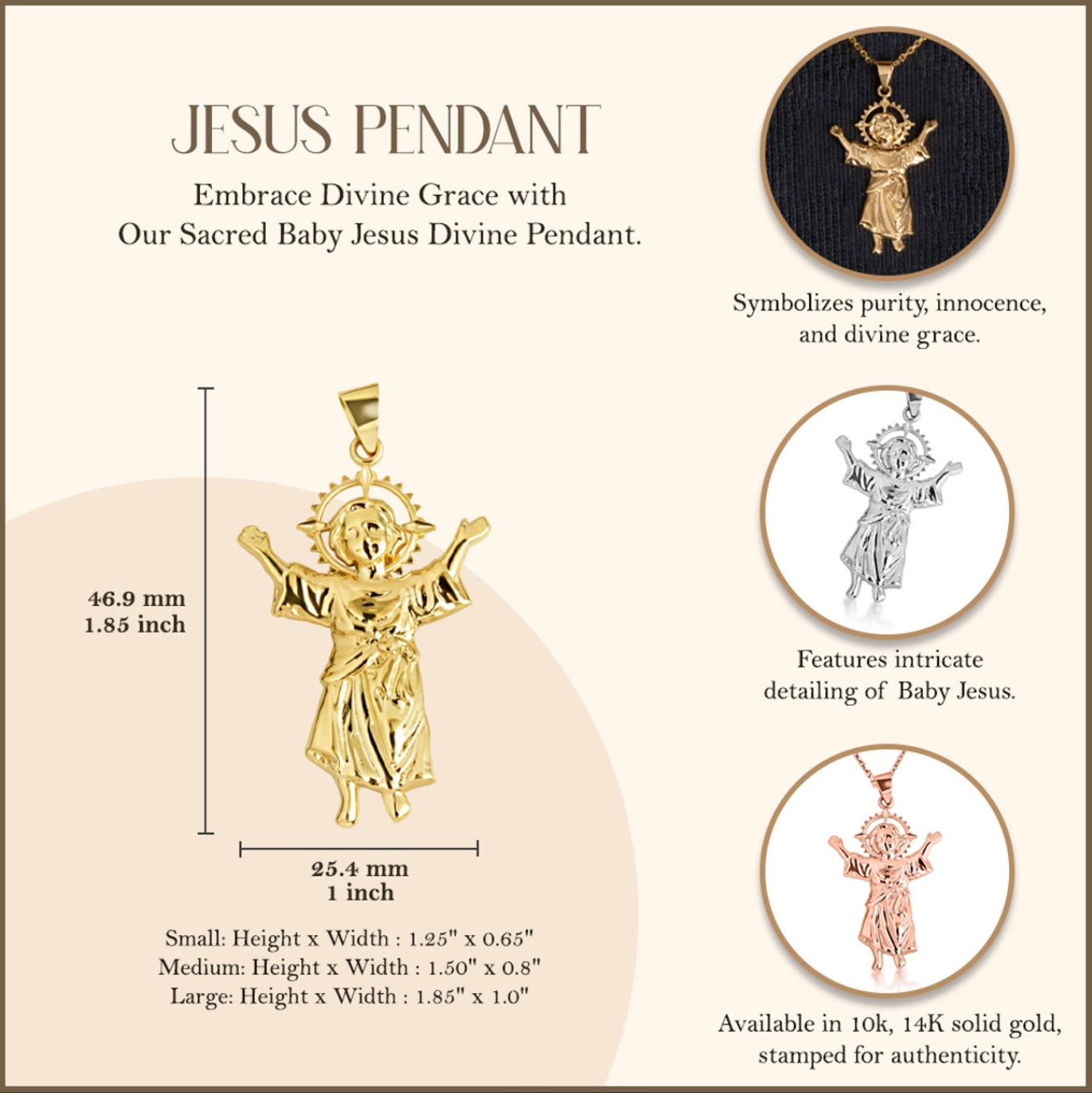 Gold Sacred Baby Jesus Divine Pendant Necklace