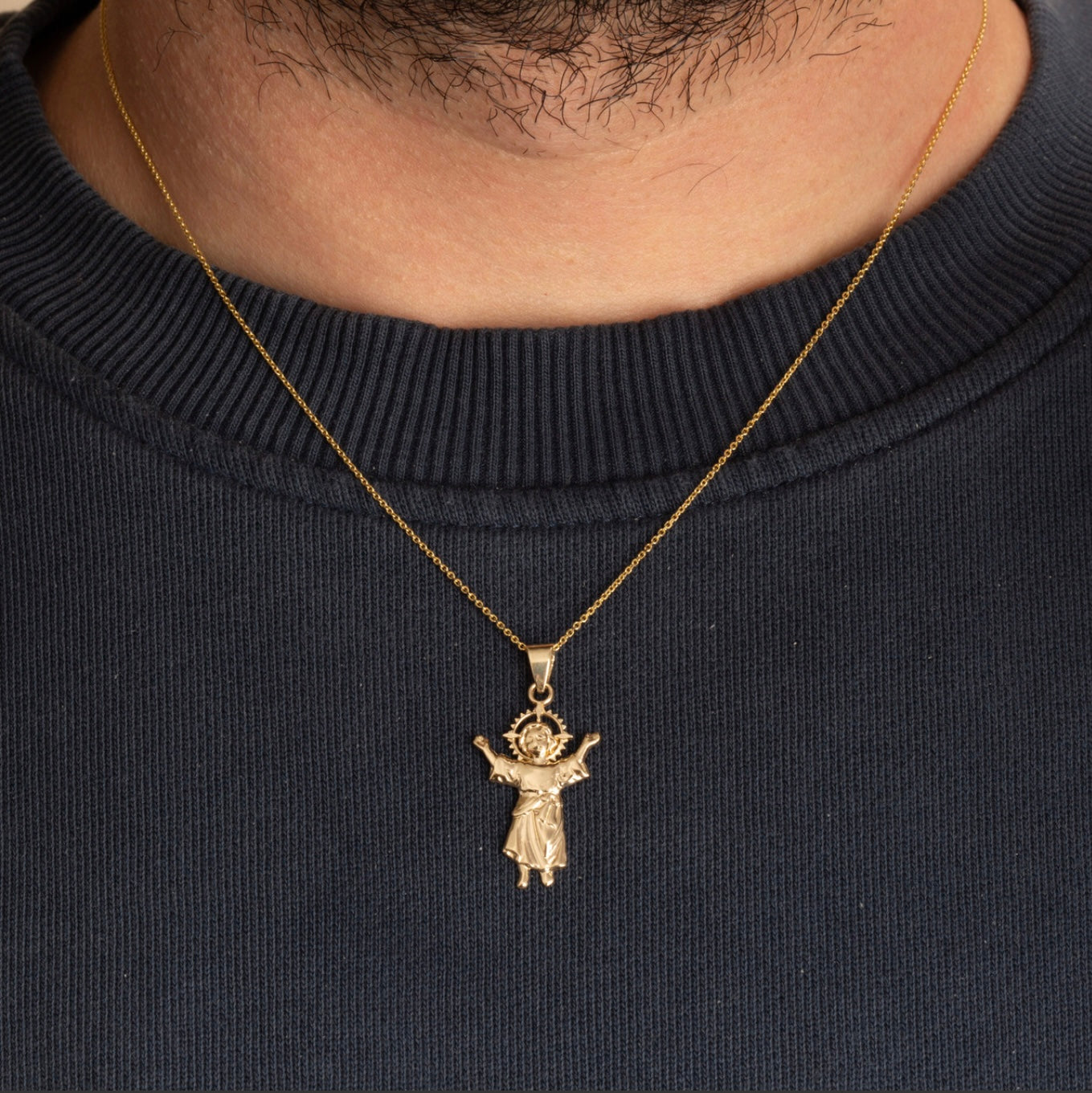 Gold Sacred Baby Jesus Divine Pendant Necklace
