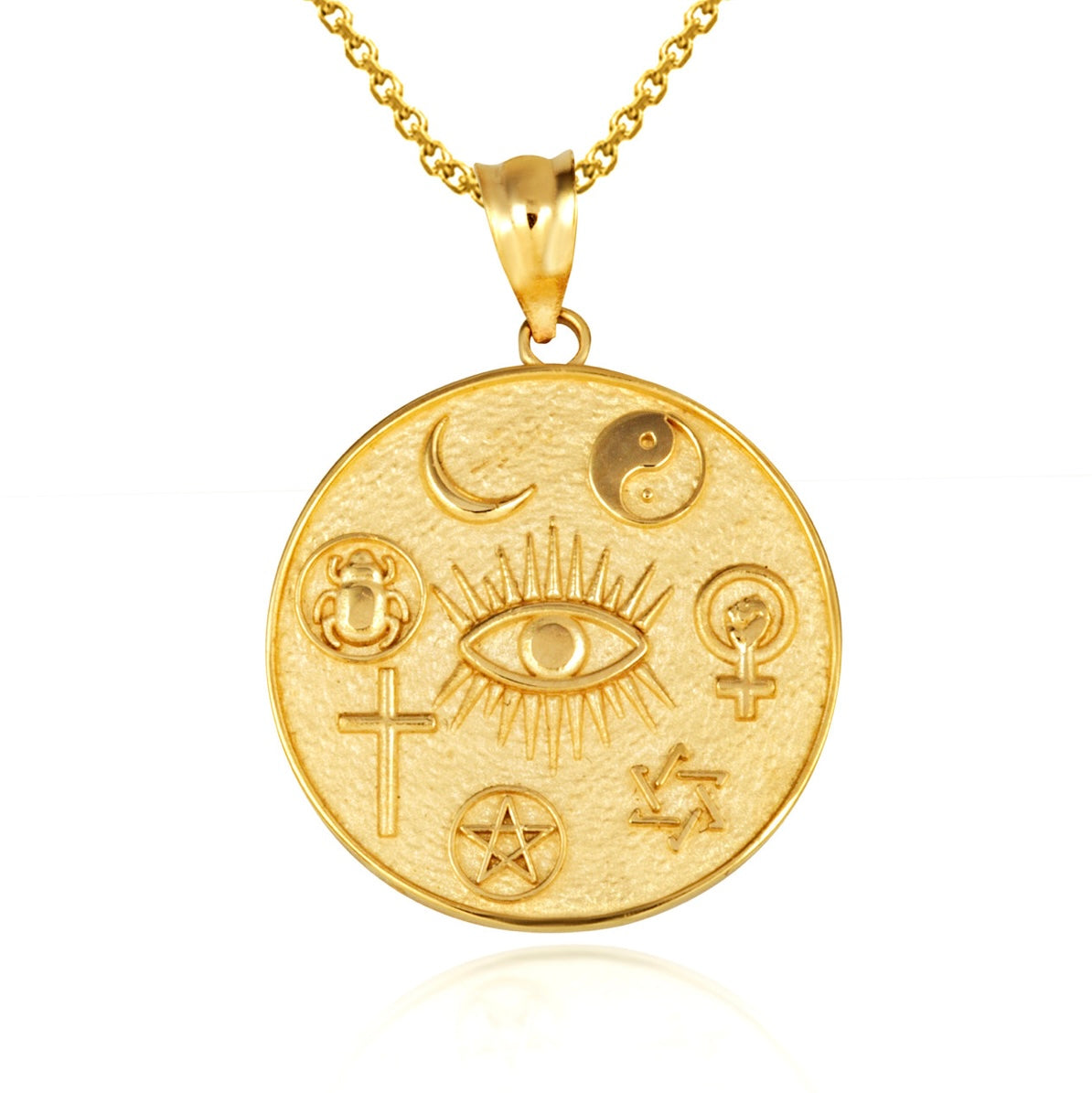 Gold Religious Interfaith Spiritual Medallion Pendant Necklace