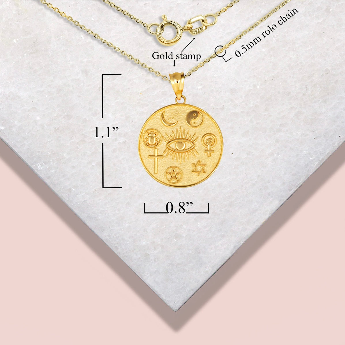 Gold Religious Interfaith Spiritual Medallion Pendant Necklace