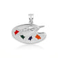 925 Sterling Silver Enamel Palette Paint Brush Artist Pendant Necklace