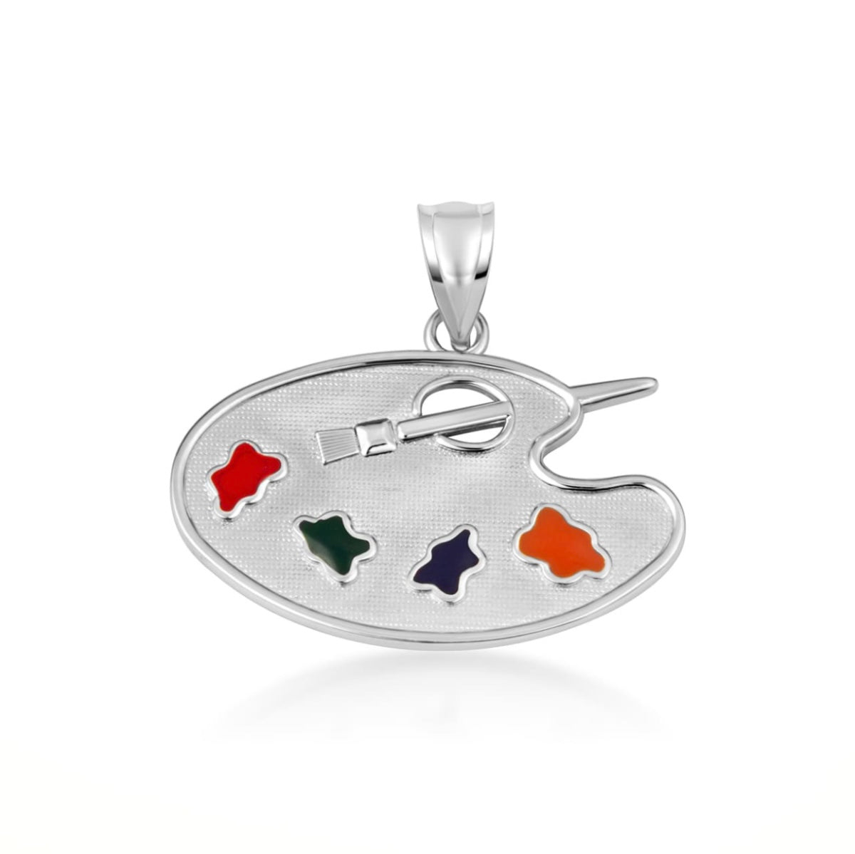 925 Sterling Silver Enamel Palette Paint Brush Artist Pendant Necklace