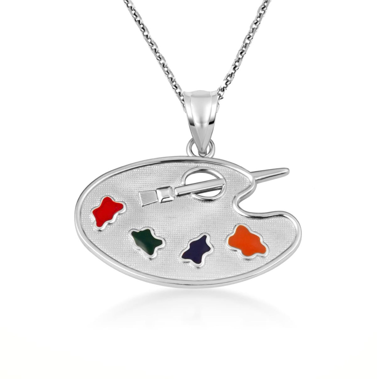 925 Sterling Silver Enamel Palette Paint Brush Artist Pendant Necklace