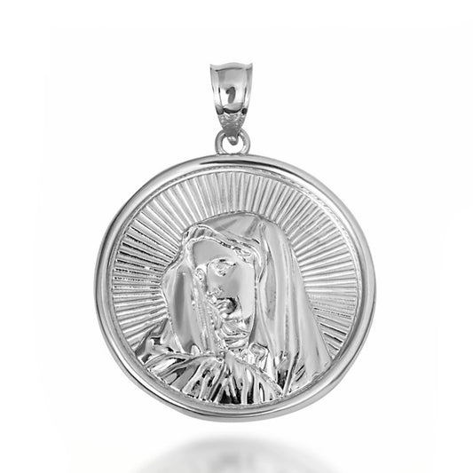 Sterling Silver Saint Mother Virgin Mary Medallion Pendant Necklace