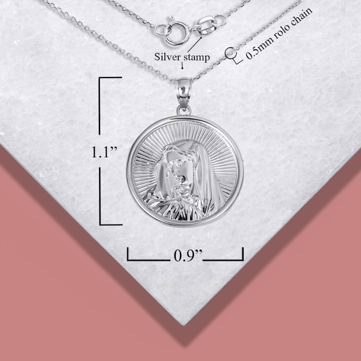 Sterling Silver Saint Mother Virgin Mary Medallion Pendant Necklace