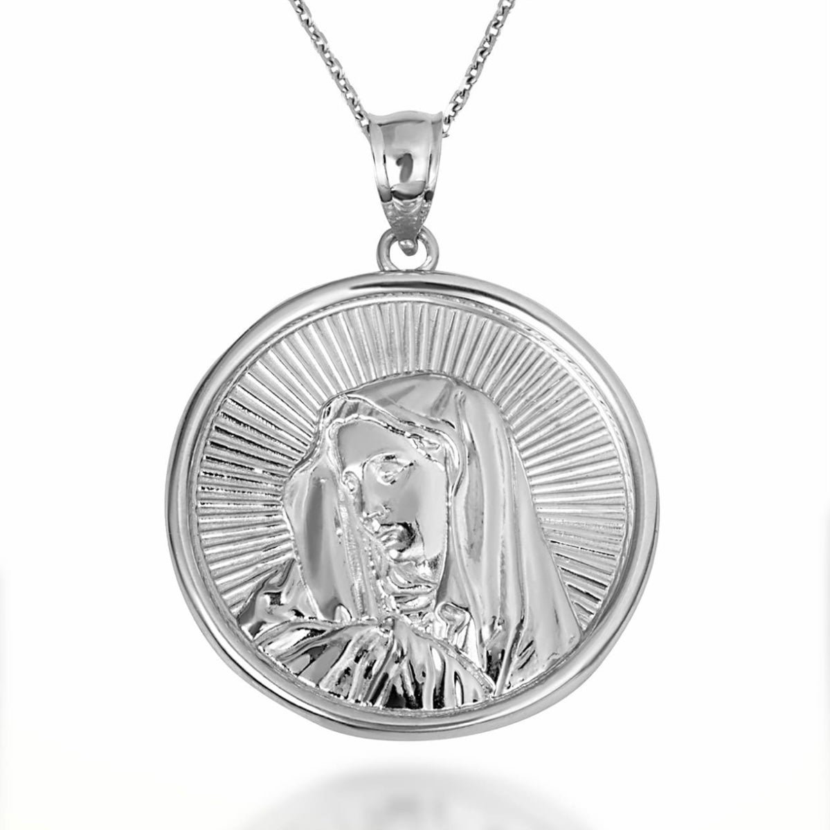 Sterling Silver Saint Mother Virgin Mary Medallion Pendant Necklace