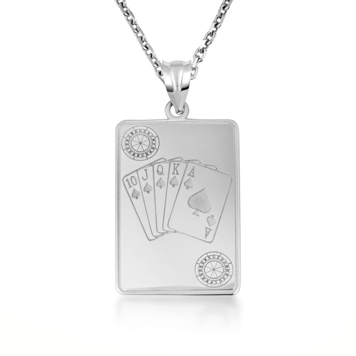 925 Sterling Silver Royal Flush Poker Playing Cards Pendant Necklace
