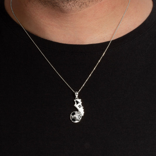 925 Sterling Silver Enamel Soccer Ball Cleats Shoe Sports Pendant Necklace