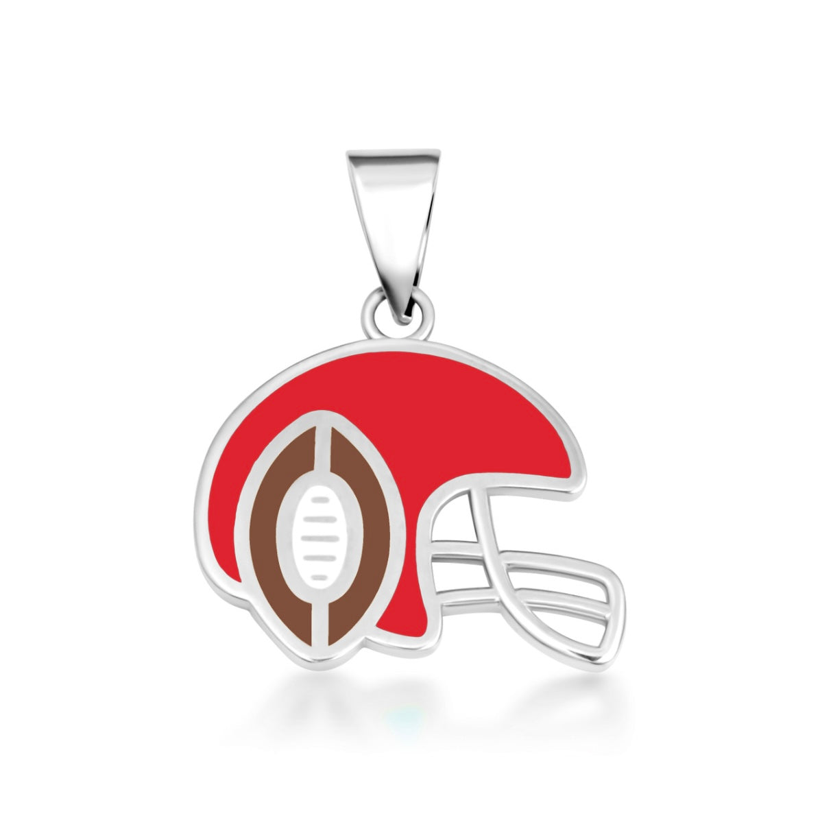 925 Sterling Silver Red Enamel Football Helmet Sports Pendant Necklace