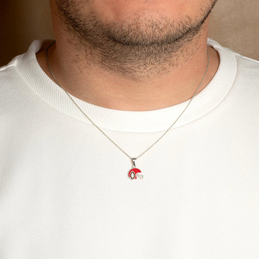 925 Sterling Silver Red Enamel Football Helmet Sports Pendant Necklace