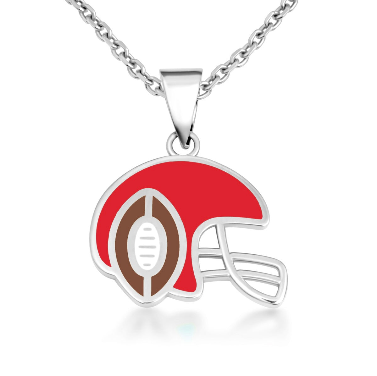 925 Sterling Silver Red Enamel Football Helmet Sports Pendant Necklace