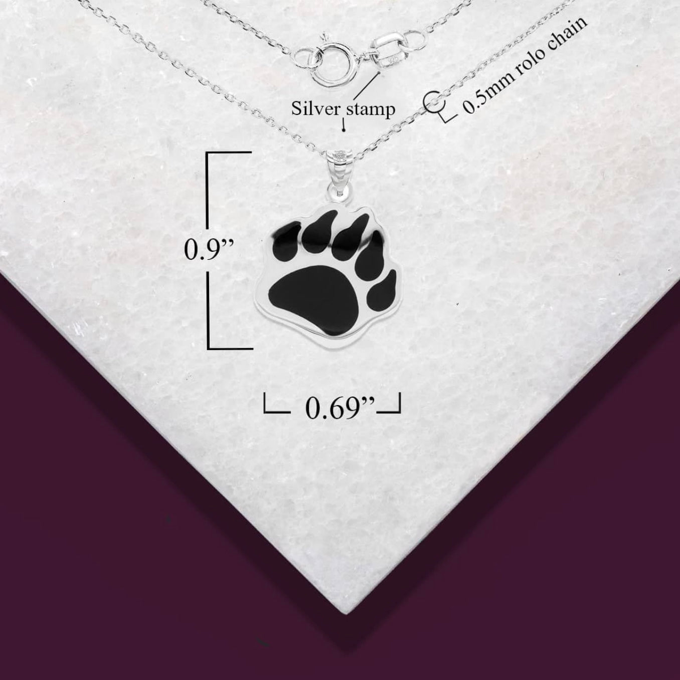 925 Sterling Silver Enamel Bear Claw Pendant Necklace