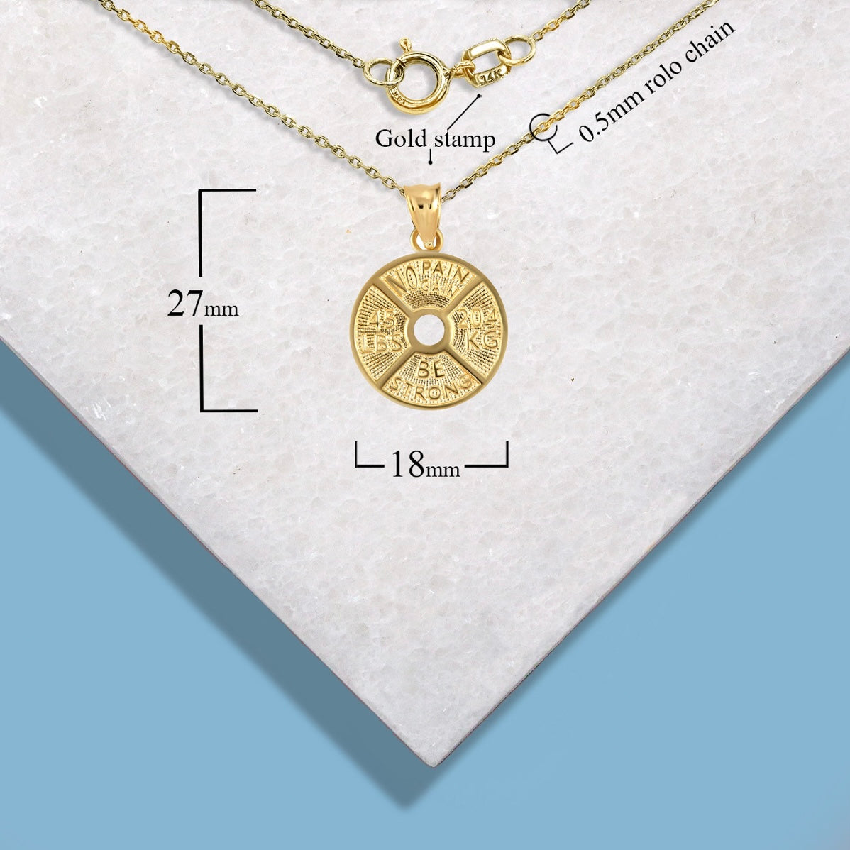 Gold Dumbbell Weight Plate Fitness Gym Pendant Necklace