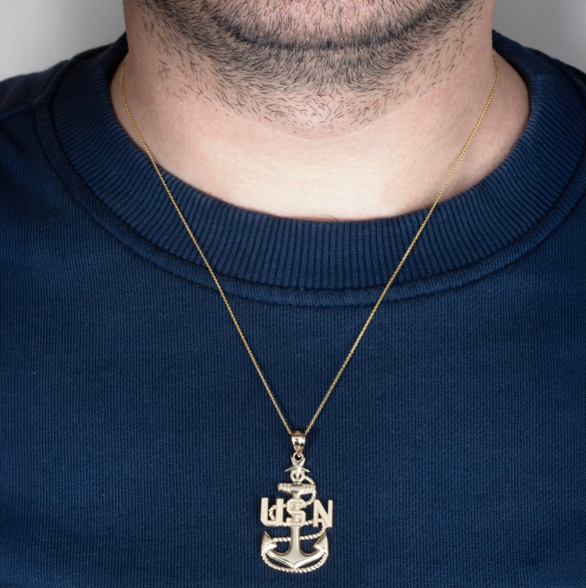 Gold United States Navy Fleet Senior Chief Petty Officer Officially Licensed Anchor Pendant Necklace
