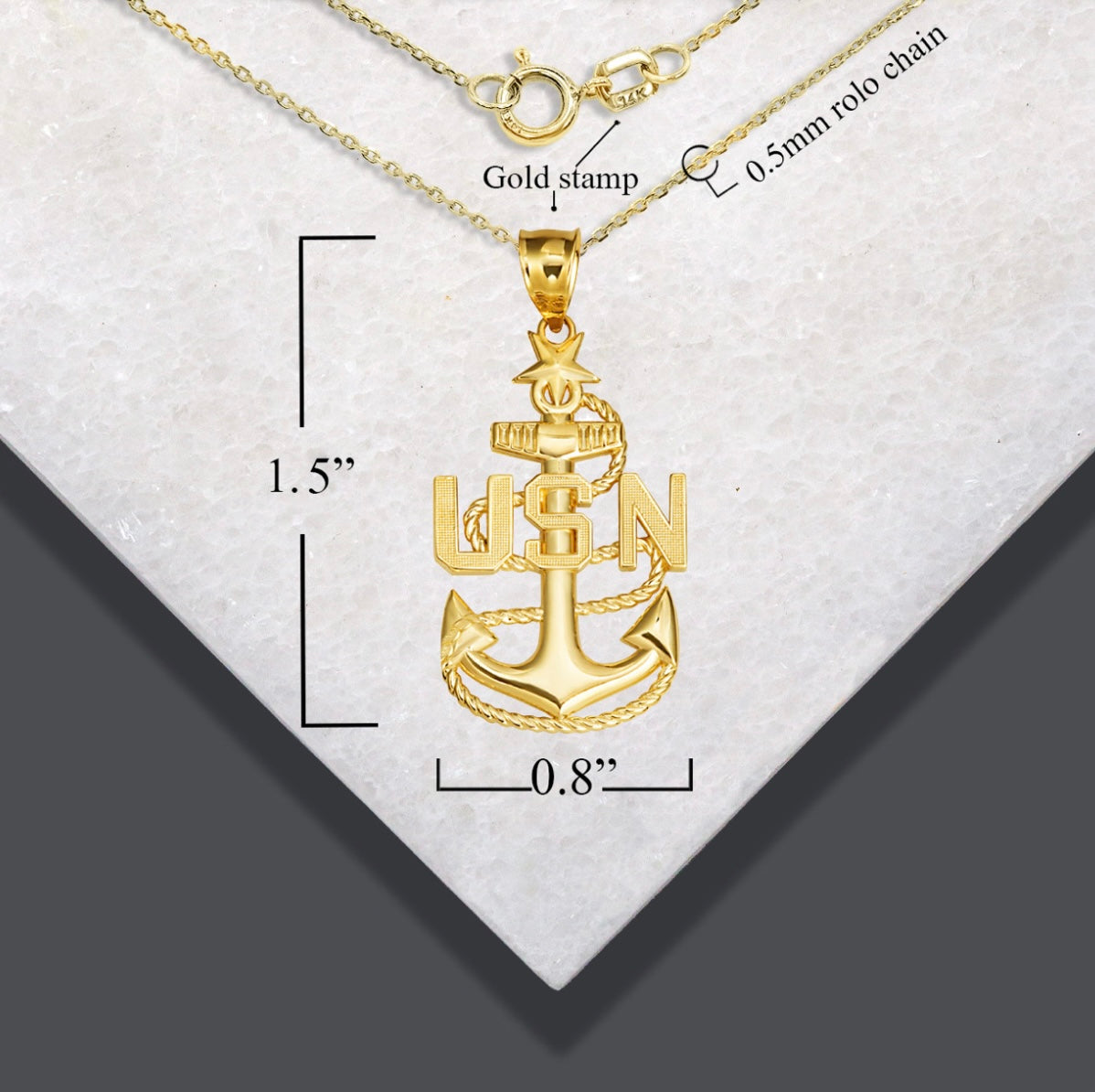 Gold United States Navy Fleet Senior Chief Petty Officer Officially Licensed Anchor Pendant Necklace