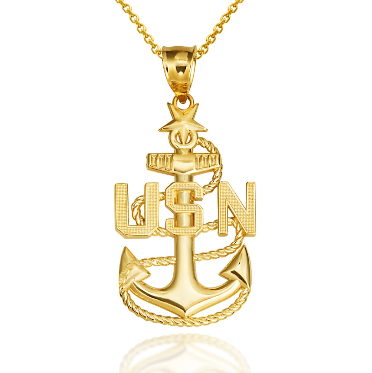 Gold United States Navy Fleet Senior Chief Petty Officer Officially Licensed Anchor Pendant Necklace