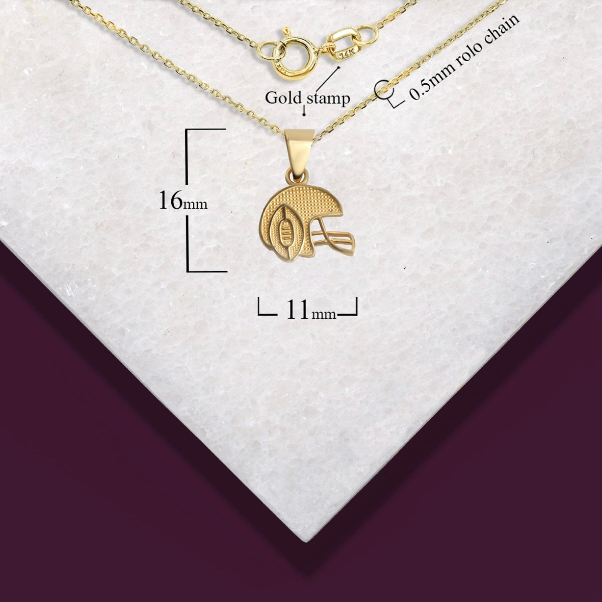 Gold Football Helmet Sports Pendant Necklace