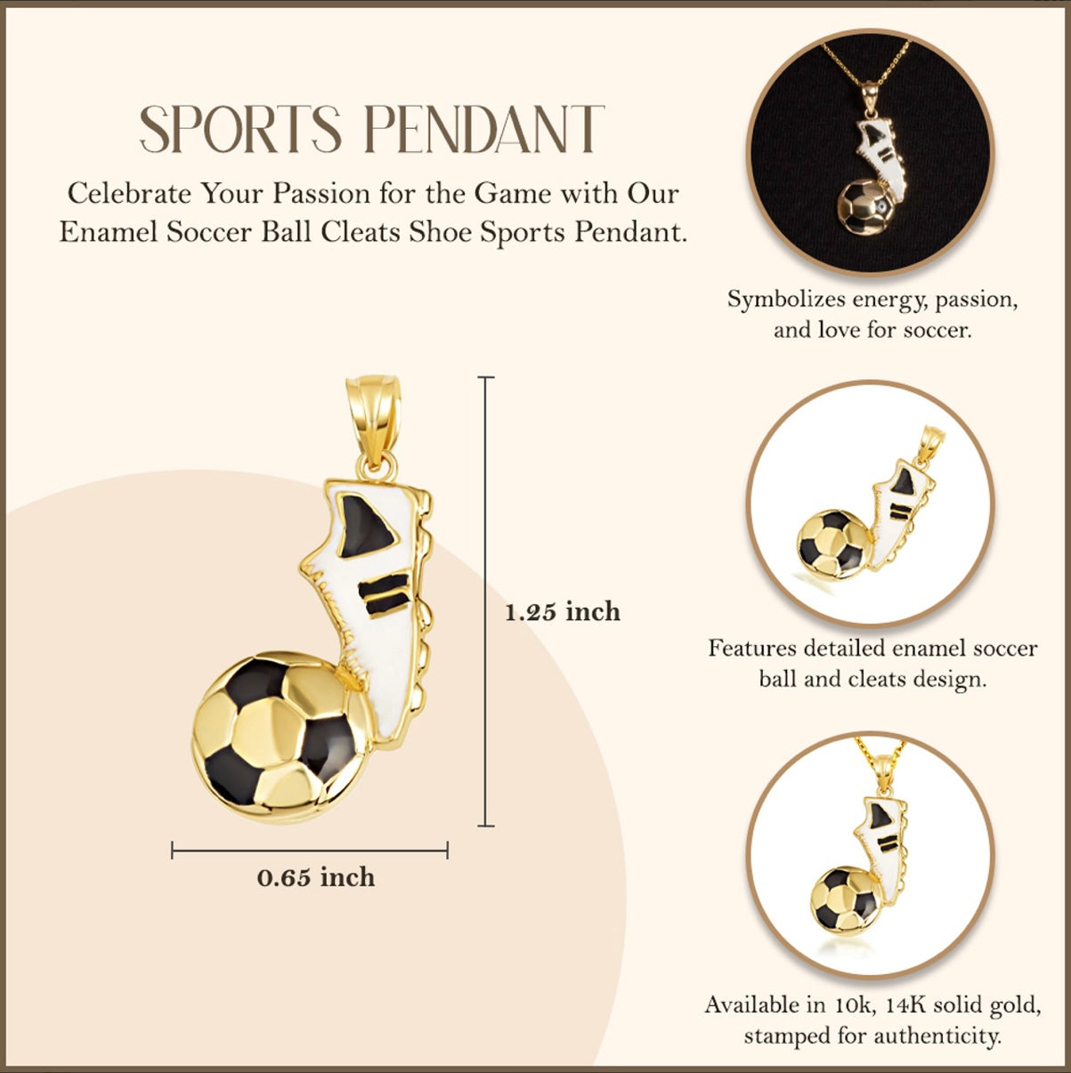 Gold Enamel Soccer Ball Cleats Shoe Sports Pendant Necklace