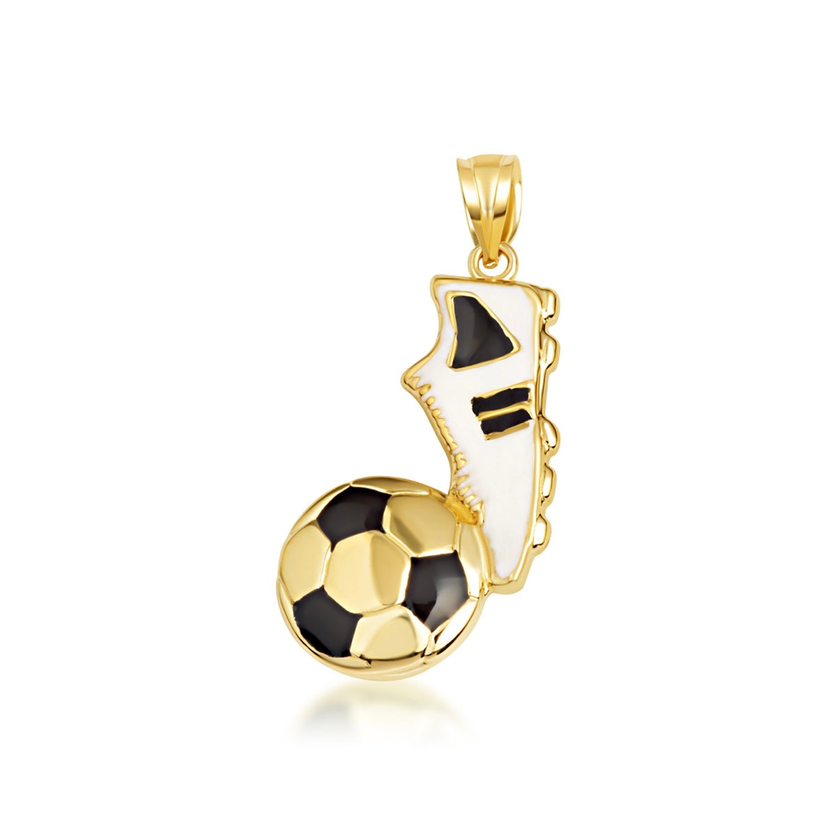 Gold Enamel Soccer Ball Cleats Shoe Sports Pendant Necklace
